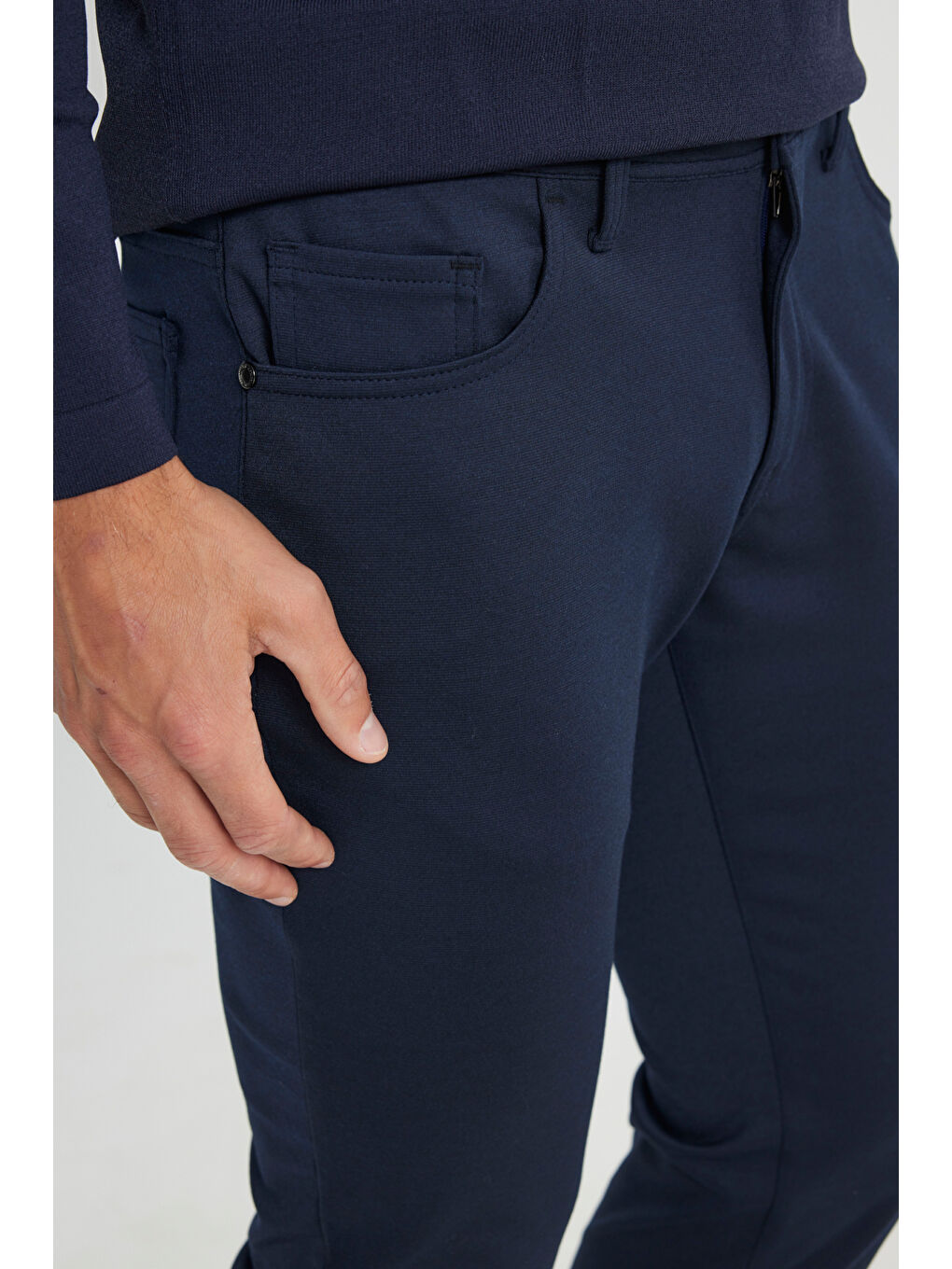 Erkek Lacivert Slim Fit Dar Kesim 5 Cep Esnek Casual Pantolon-4