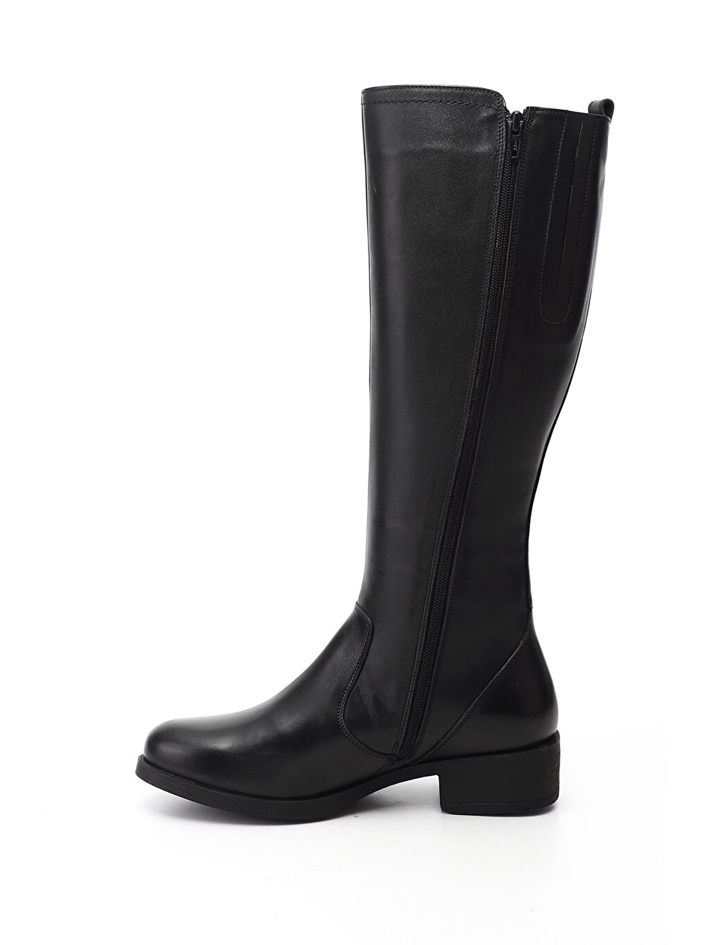Siyah Kadın SİYAH Fermuarlı Kalın Topuklu Hakiki Deri Çizme-2