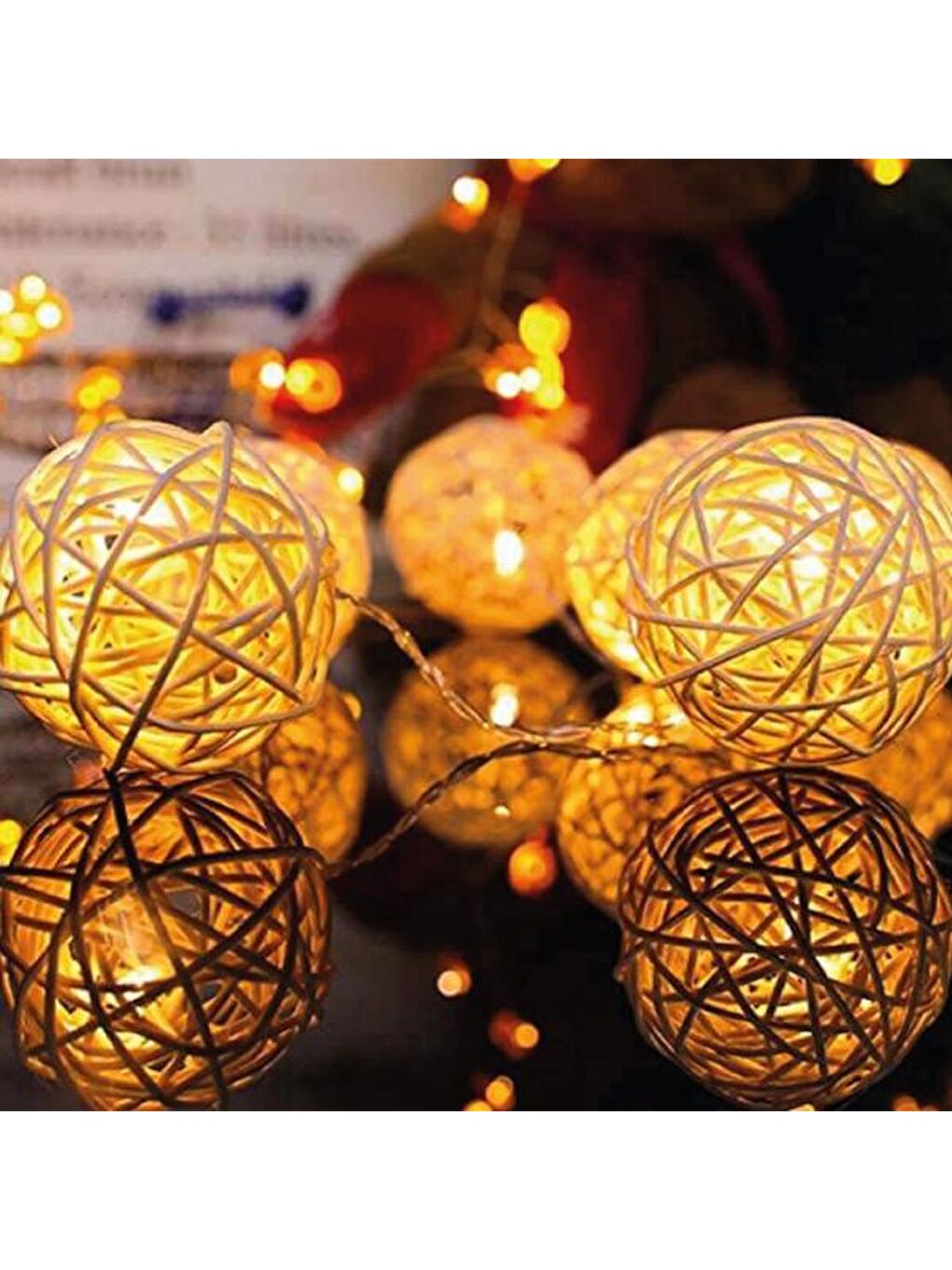 Rattan Top Led Işık Zinciri - Bej - 1,55 m