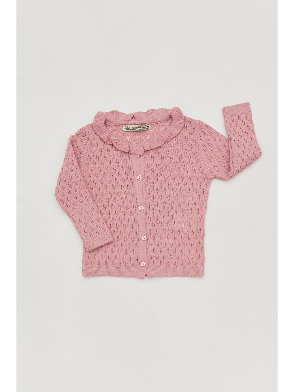 Pembe Yakası Fırfırlı Kız Çocuk Hırka-1
