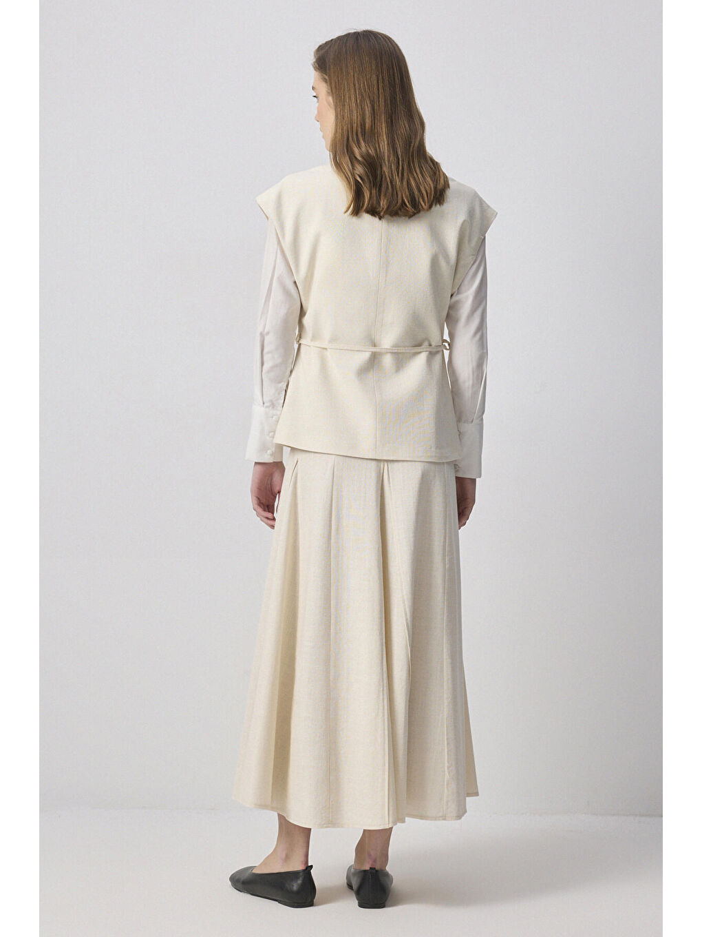 Bej Biye Kemerli Yelek Etek Takım-3