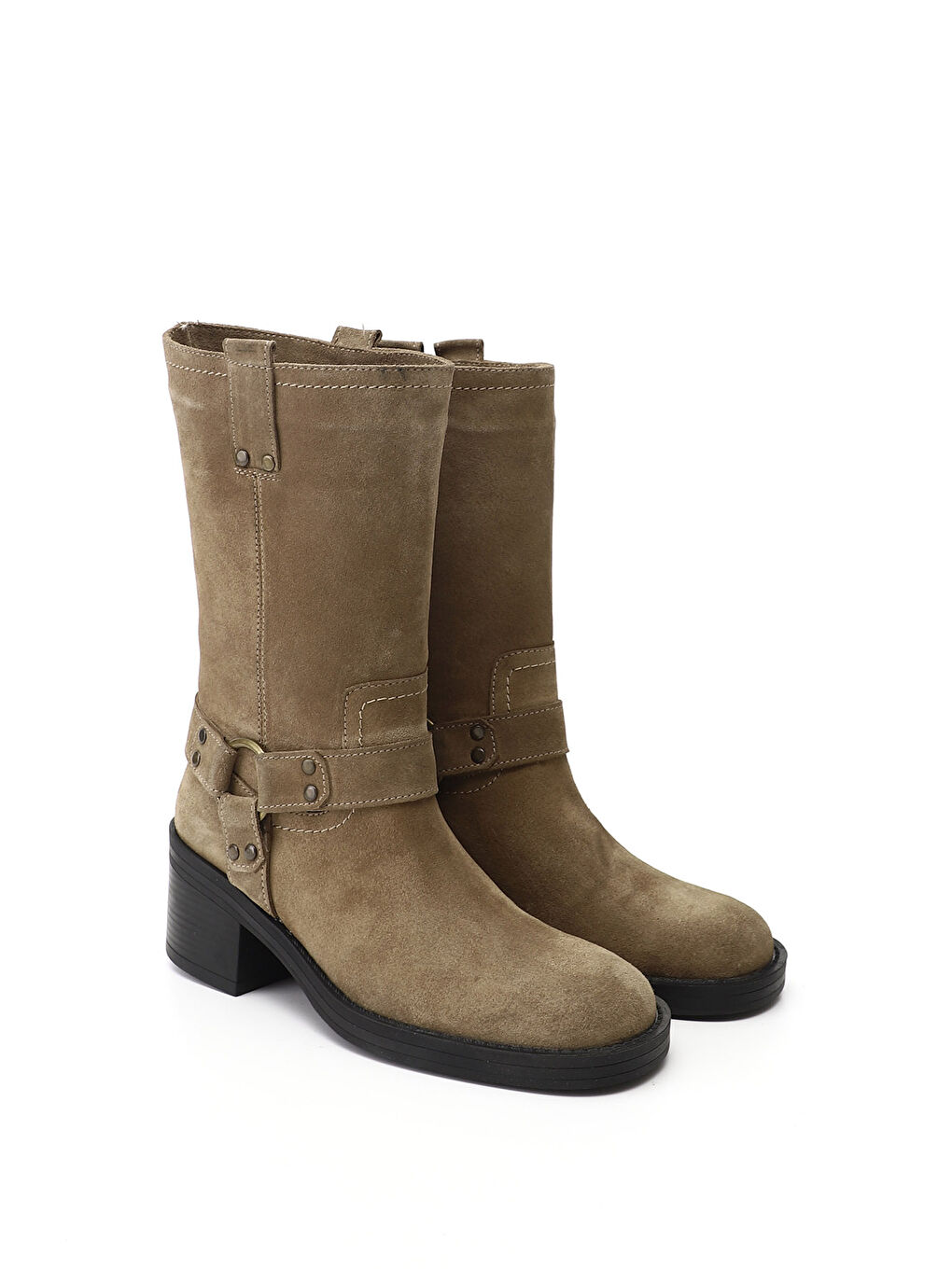 Kahverengi Kadın AÇIK VİZON Kalın Topuklu Hakiki Deri Çizme-1