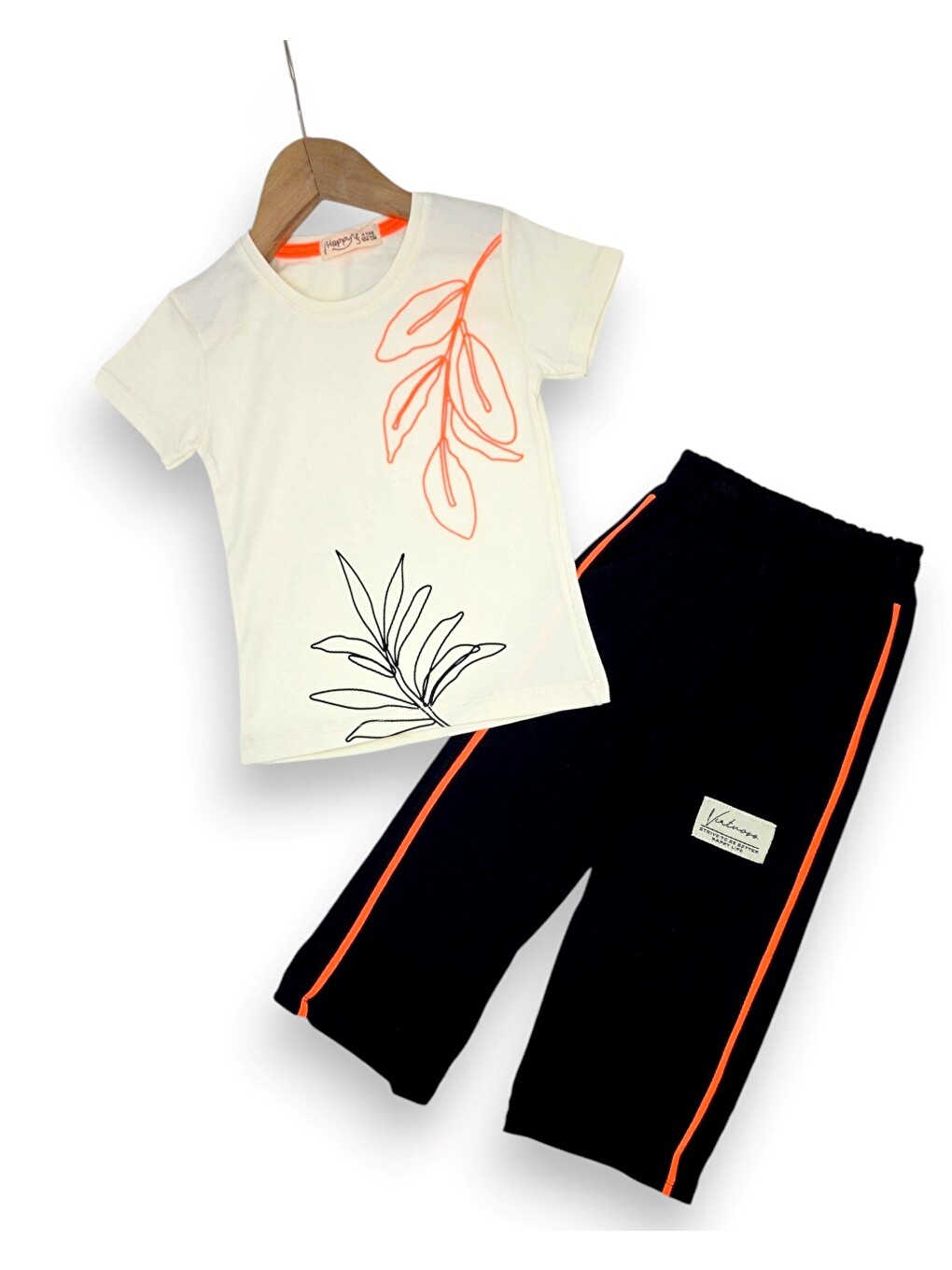 Siyah Kız Çocuk Yazlık 2-3-4-5-6 Yaş Pantolunlu T-shirtlü 2'li Yazlık Takım-1