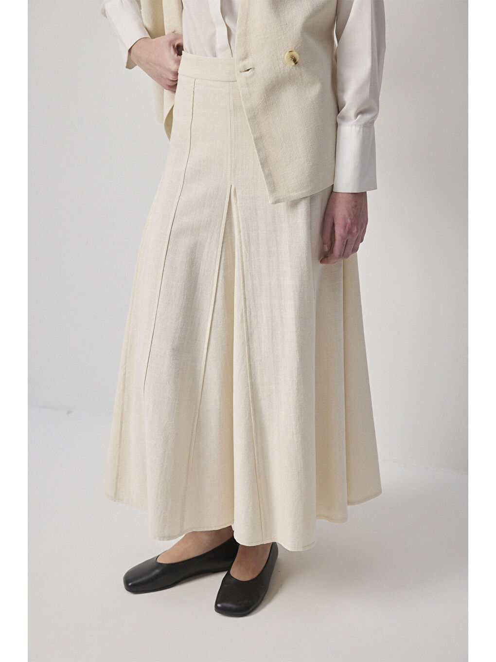 Bej Biye Kemerli Yelek Etek Takım-4