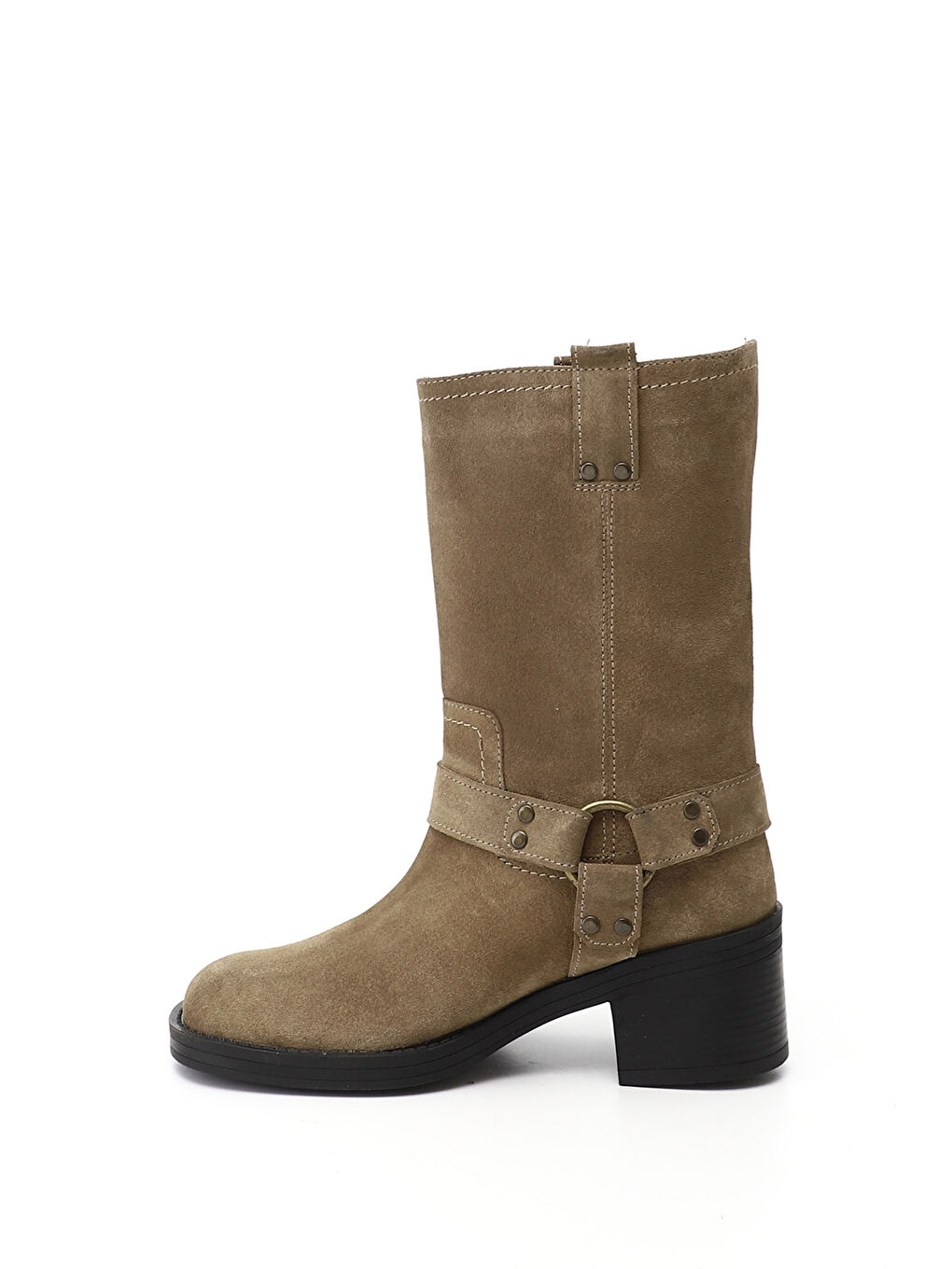 Kahverengi Kadın AÇIK VİZON Kalın Topuklu Hakiki Deri Çizme-2