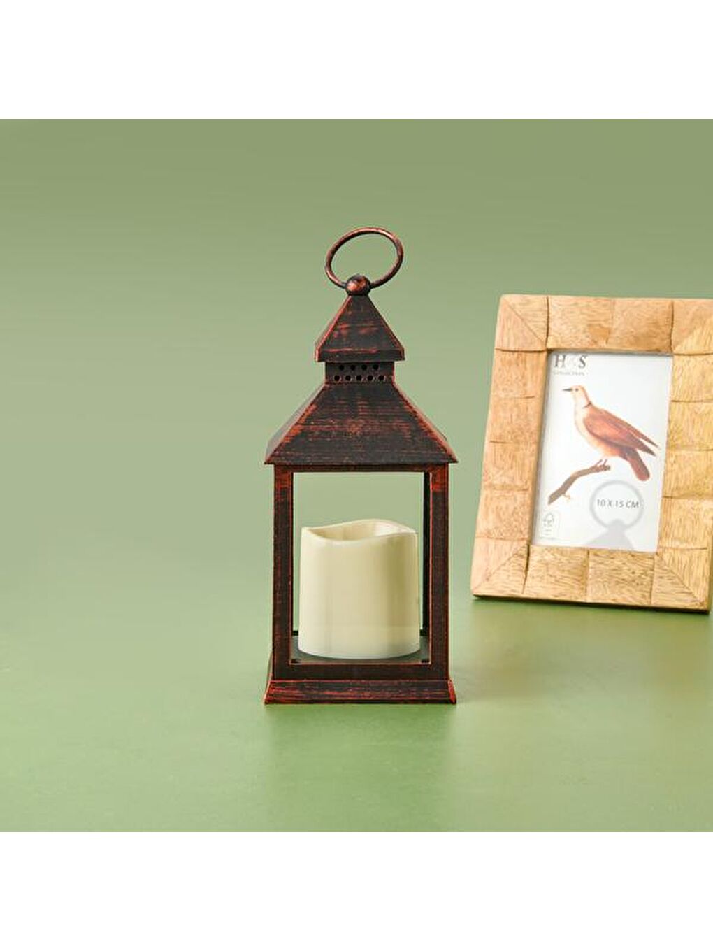 Karışık Led Mumlu Fener - Eskitme - 10x10x23,5 cm