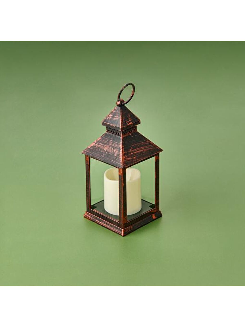 Karışık Led Mumlu Fener - Eskitme - 10x10x23,5 cm-3