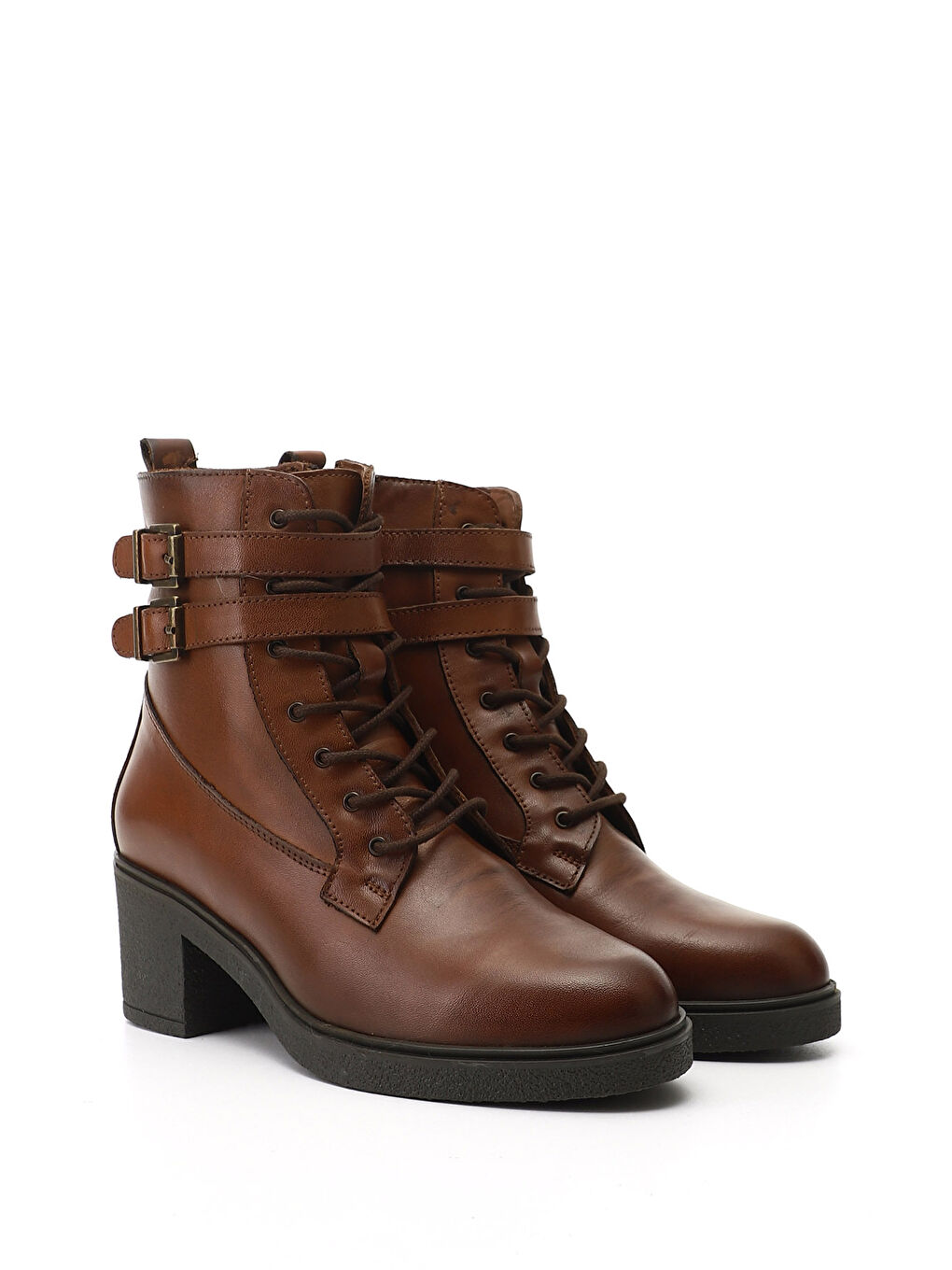 Kahverengi Kadın KAHVERENGİ-TABA Fermuarlı Kalın Topuklu Hakiki Deri Postal Bot-1