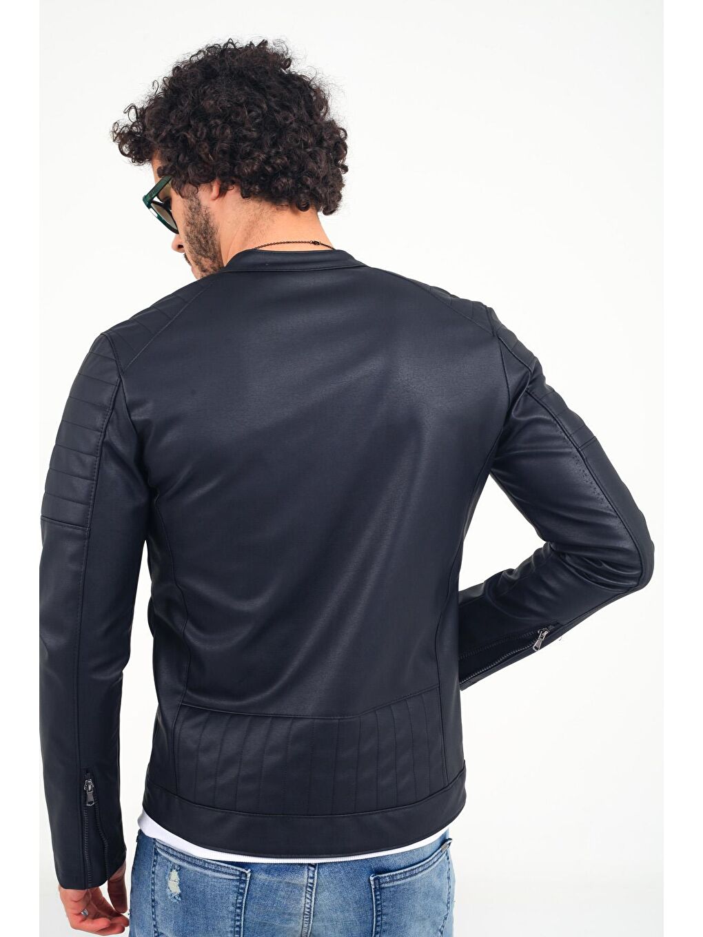 Oksit Siyah Tuci 420 Slim Fit İçi Polarlı Hakim Yaka Suni Deri Ceket - 5