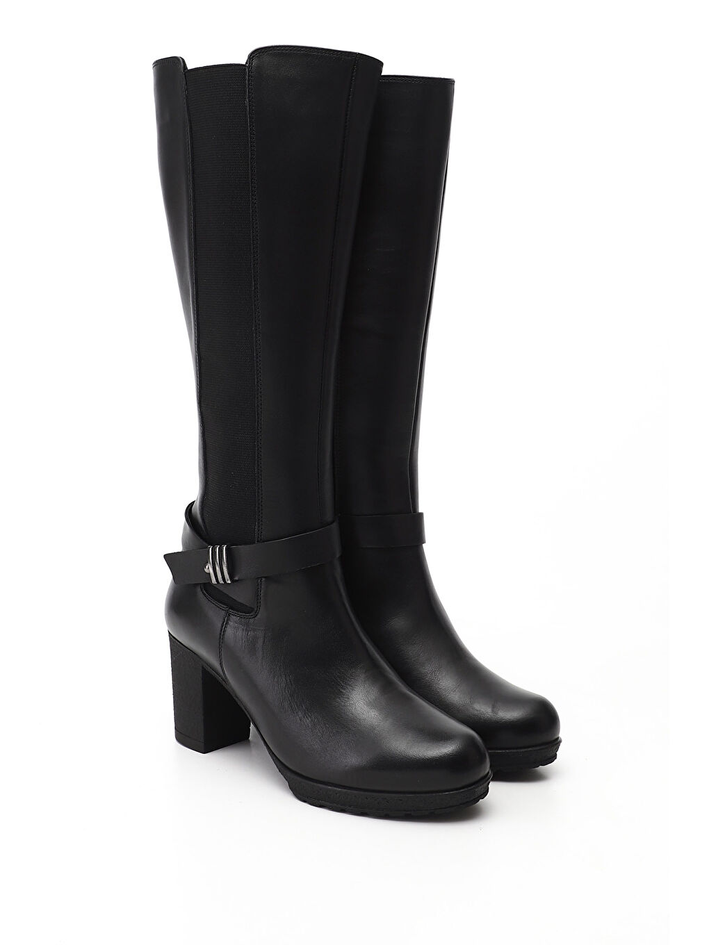 Siyah Kadın SİYAH Fermuarlı Kalın Topuklu Hakiki Deri Çizme-1