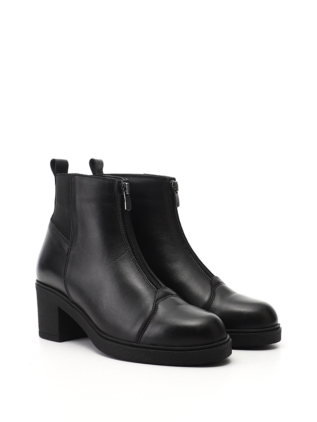 Siyah Kadın SİYAH Fermuarlı Kalın Topuklu Hakiki Deri Bot-1