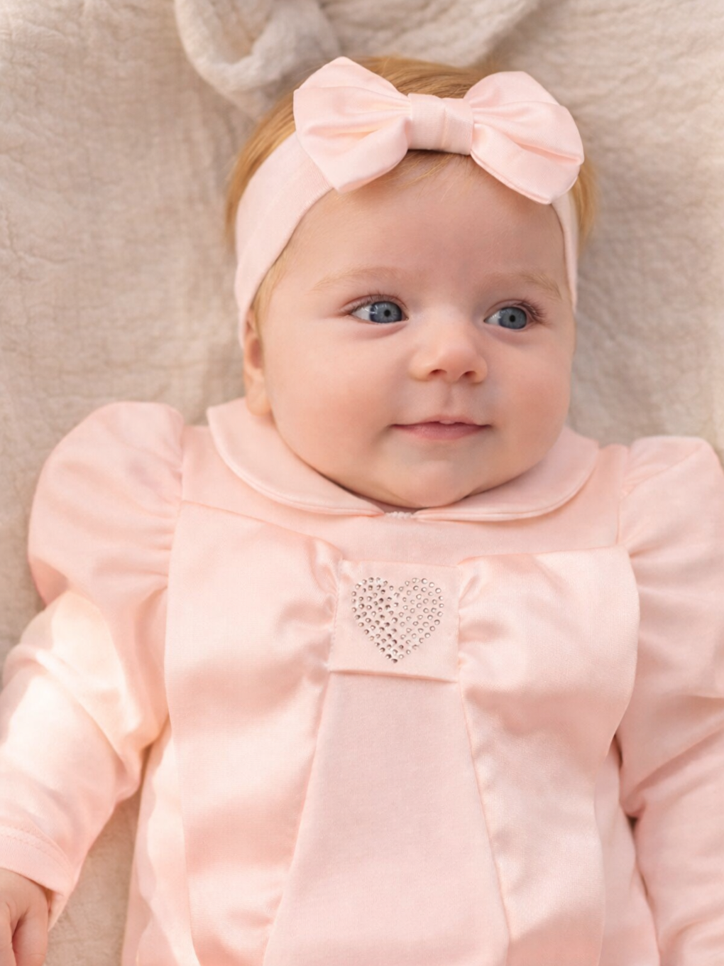 Pembe Kız Bebek Bayramlık Özel Tulum Kalpli Pamuklu Saç Tokalı 2li Tulum Seti-2