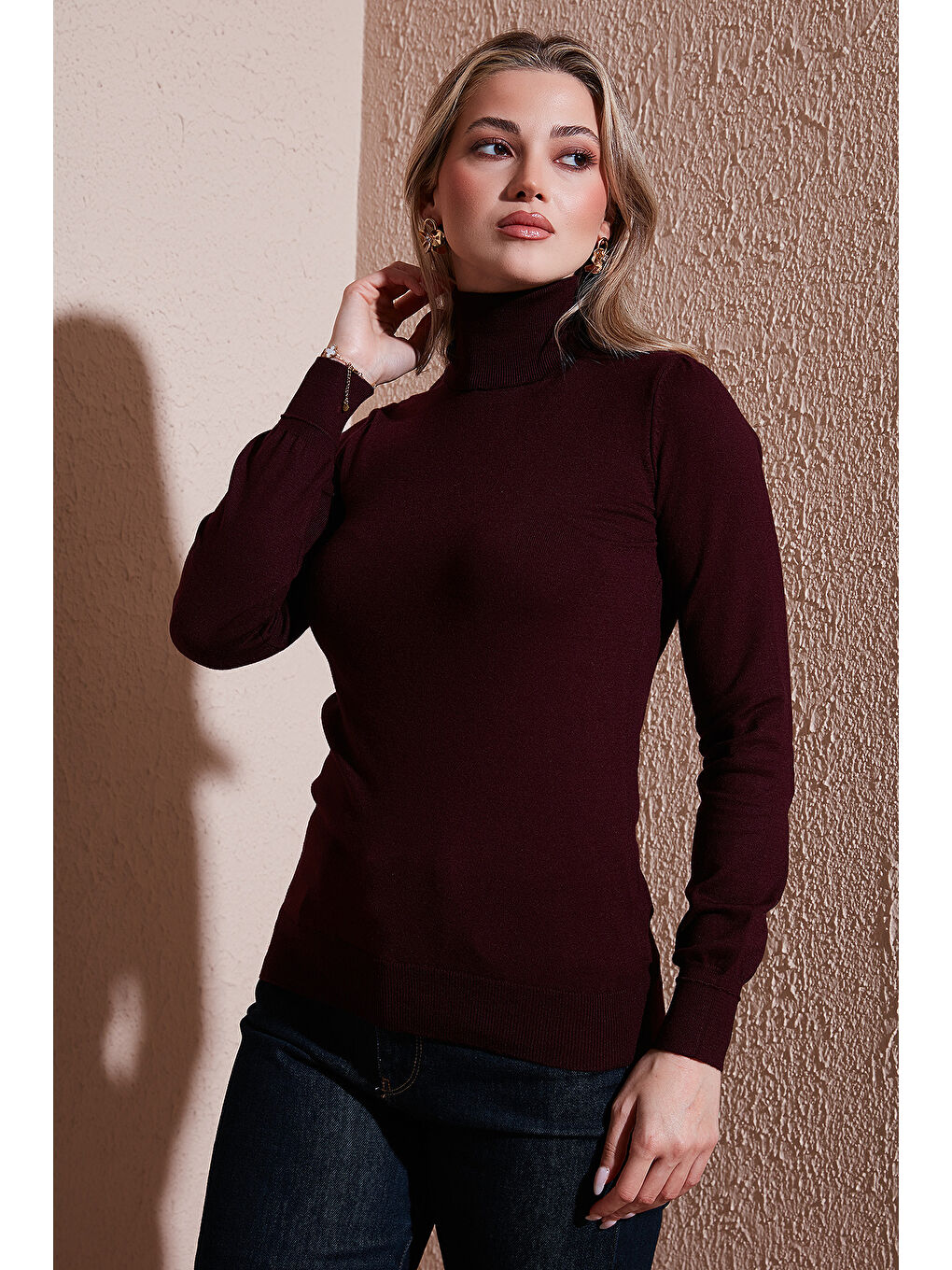 Bordo Regular Fit Balıkçı Yaka Kazak 25K0780K1-2