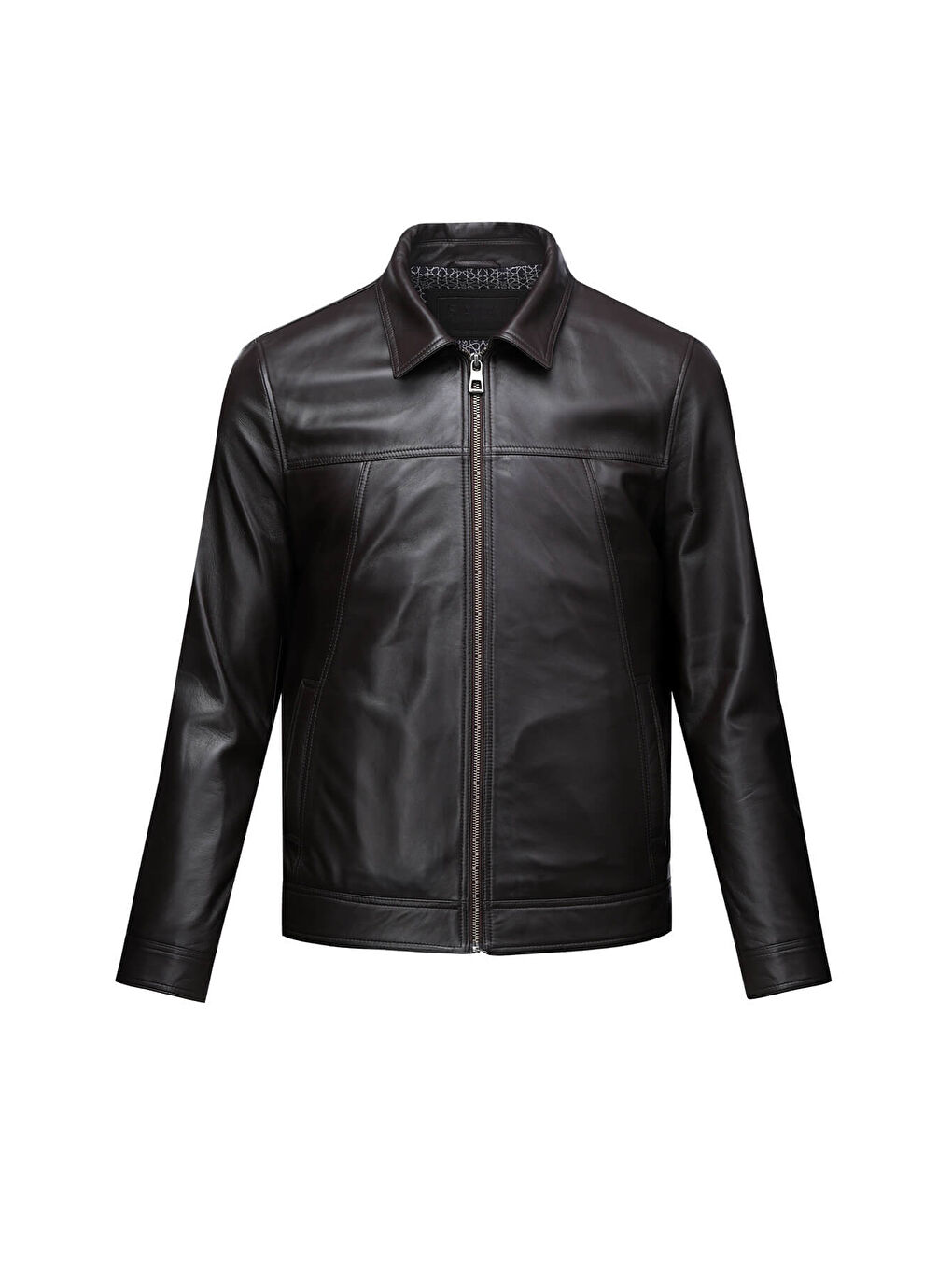 Kahverengi Regular Fit Bebe Yaka 100% Hakiki Deri Mont