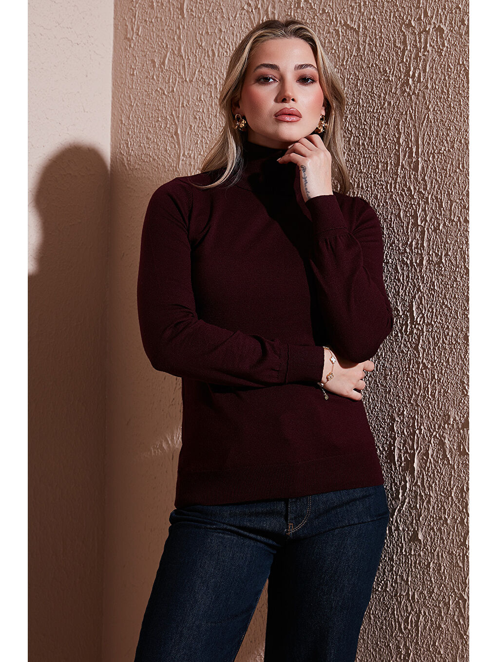 Bordo Regular Fit Balıkçı Yaka Kazak 25K0780K1-3