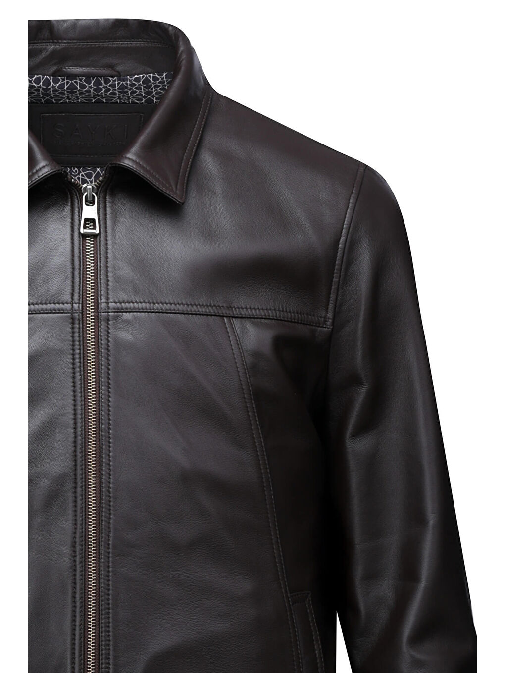 Kahverengi Regular Fit Bebe Yaka 100% Hakiki Deri Mont-1