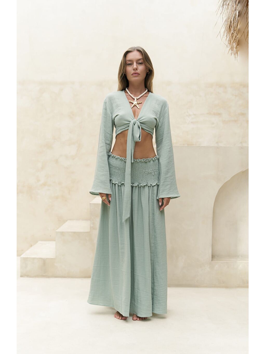 Yeşil Marshanda Çağla Crop Etek Takım-1