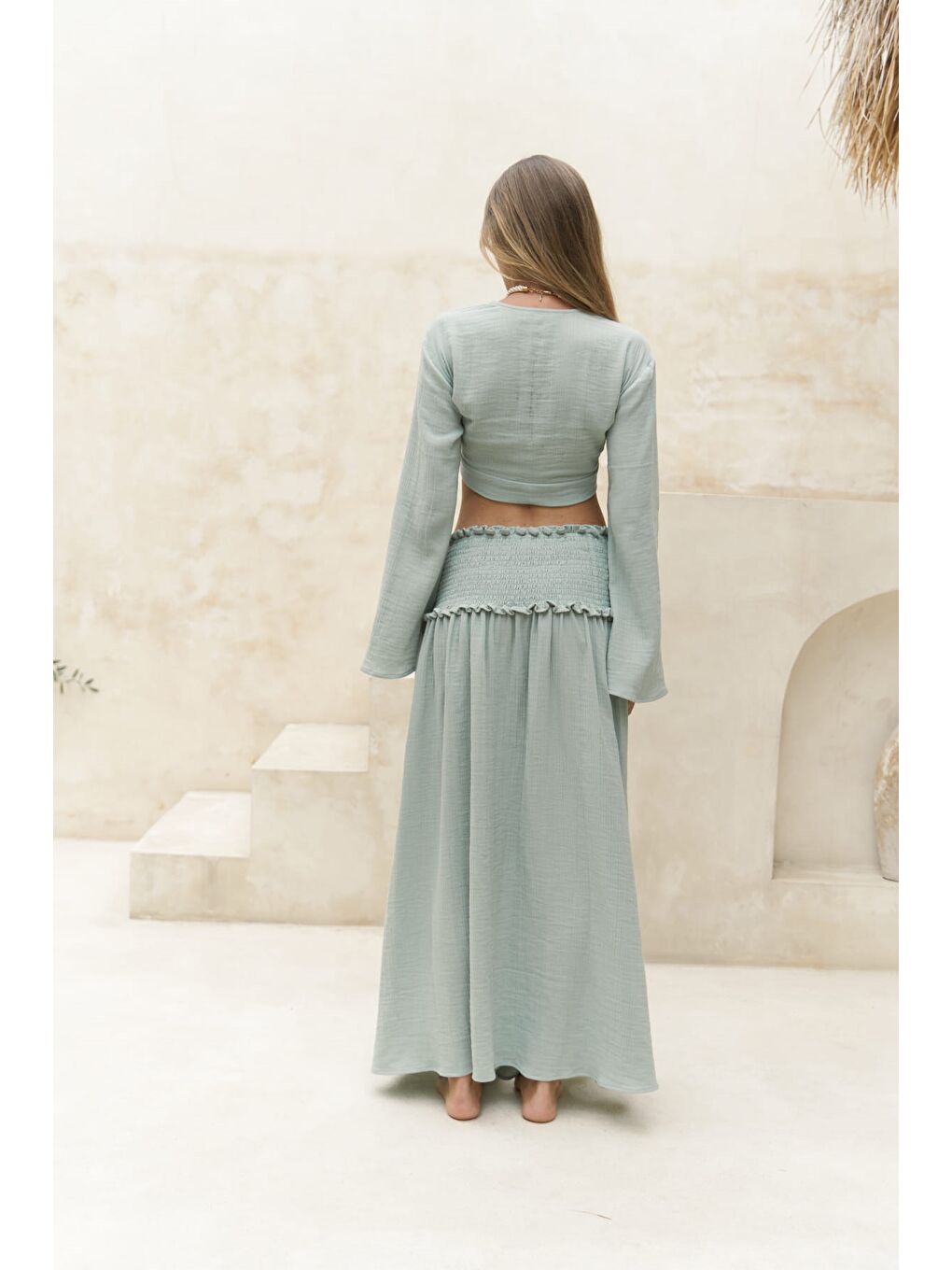 Yeşil Marshanda Çağla Crop Etek Takım-2