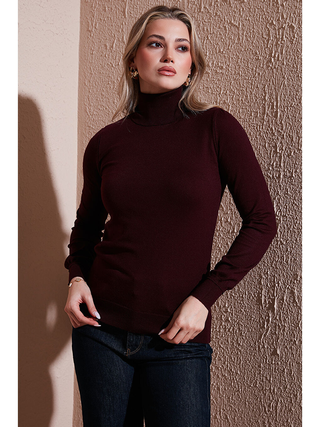 Bordo Regular Fit Balıkçı Yaka Kazak 25K0780K1-4