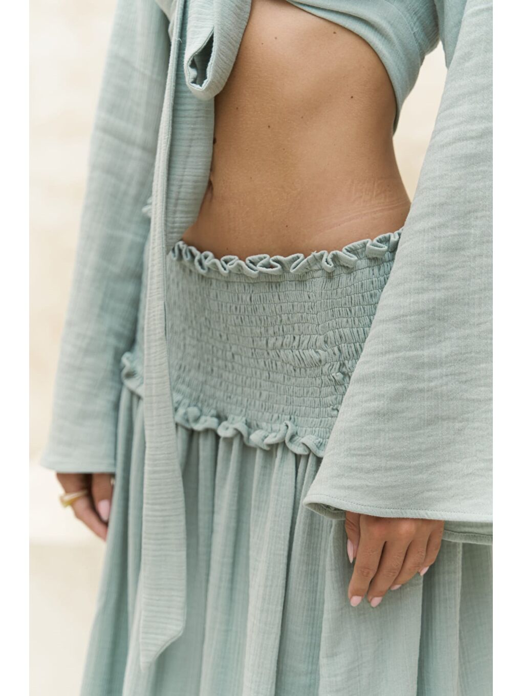 Yeşil Marshanda Çağla Crop Etek Takım-4