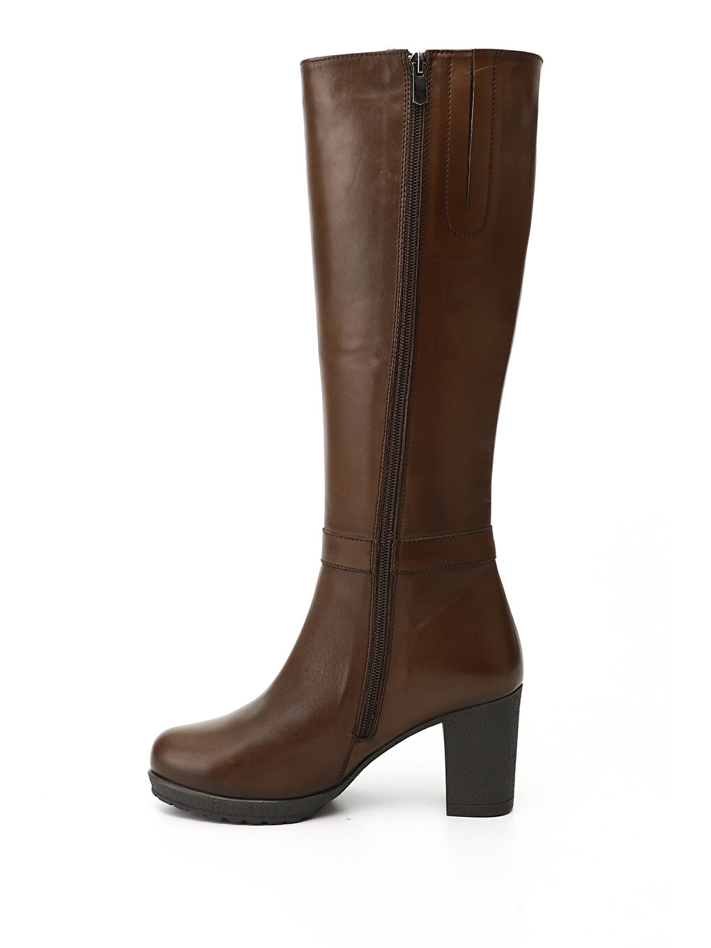 Kahverengi Kadın KAHVERENGİ Fermuarlı Kalın Topuklu Hakiki Deri Çizme-2