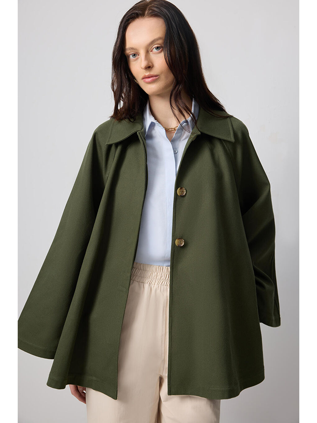 Haki Kısa Gabardin Trençkot-1