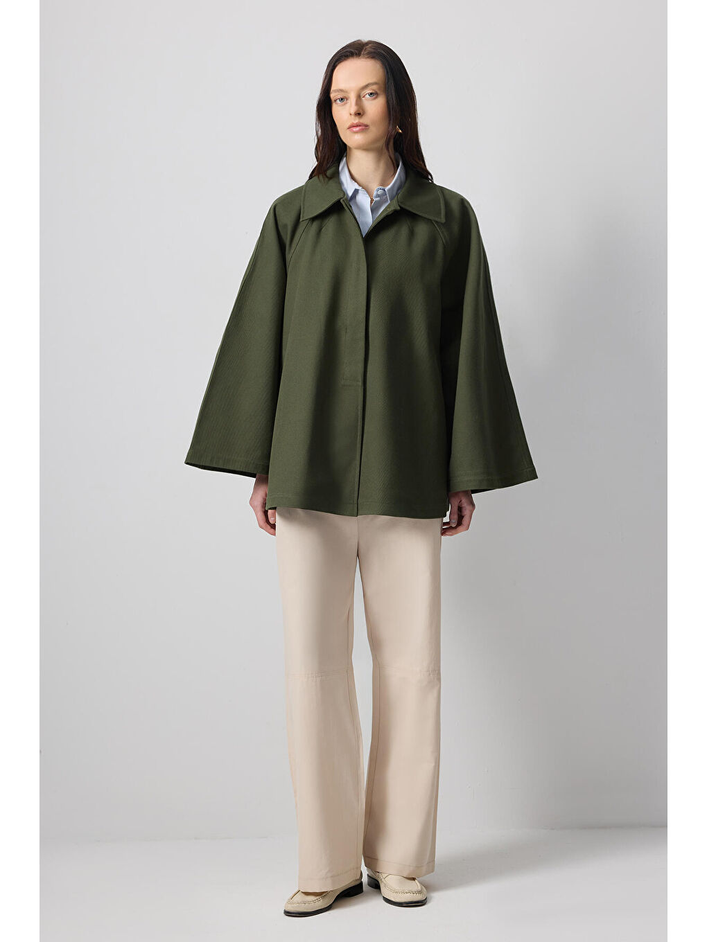 Haki Kısa Gabardin Trençkot-2