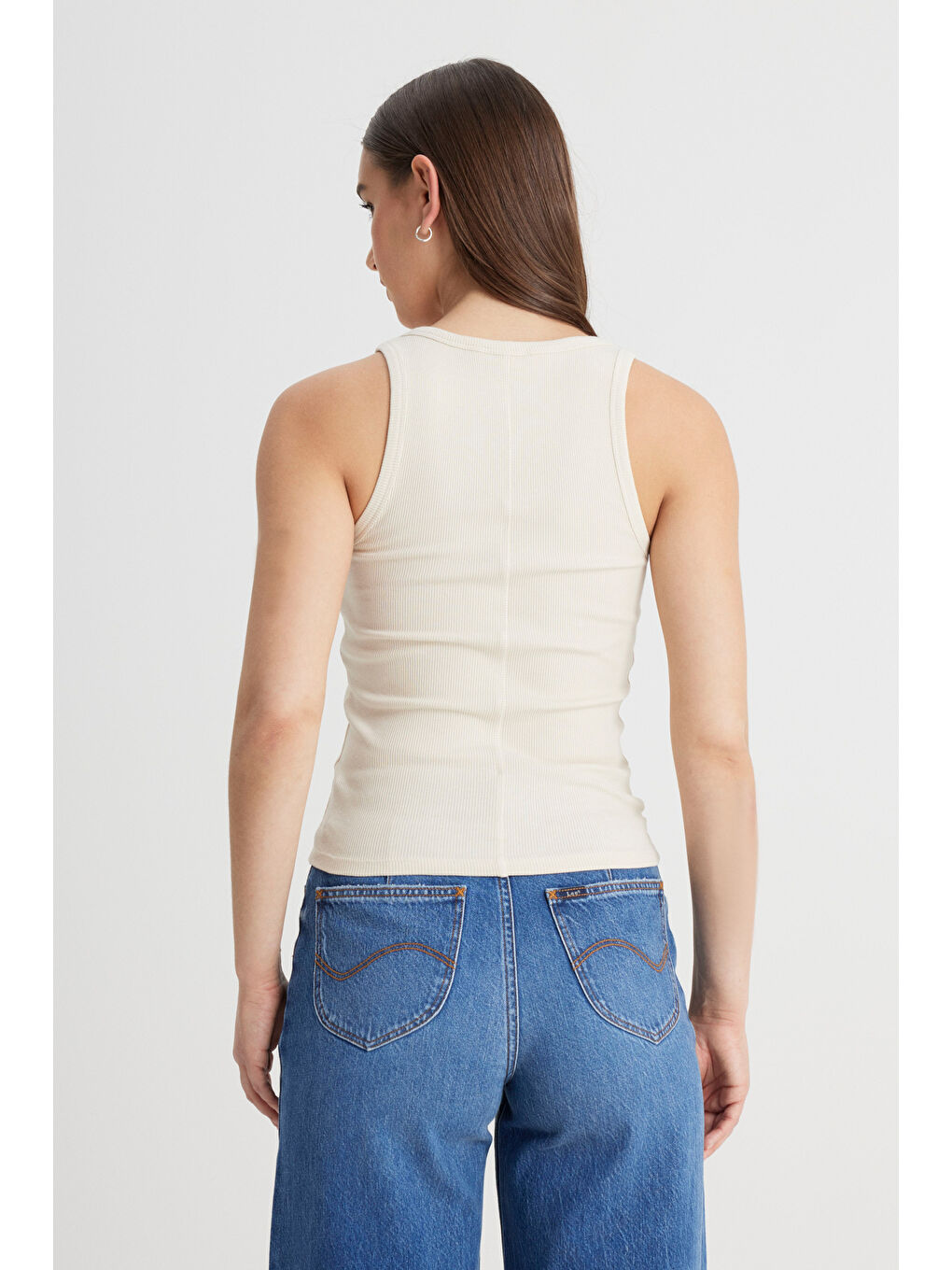 Slim Fit Dar Kesim Bej Tişört-4