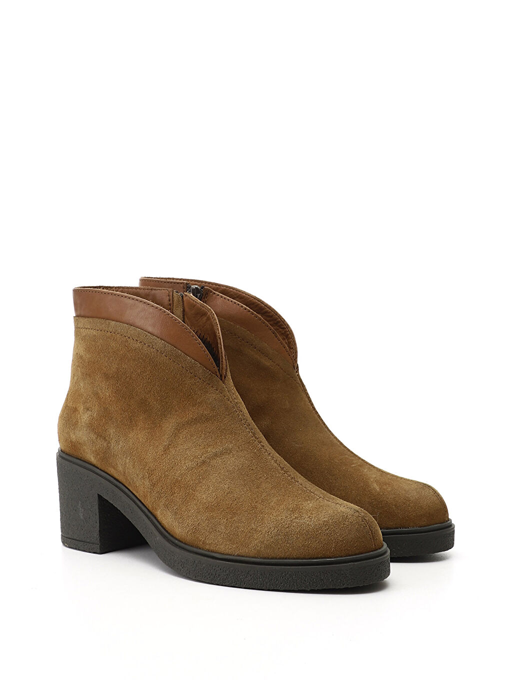 Kahverengi Kadın KAHVERENGİ-TABA Fermuarlı Kalın Topuklu Hakiki Deri Bot-1