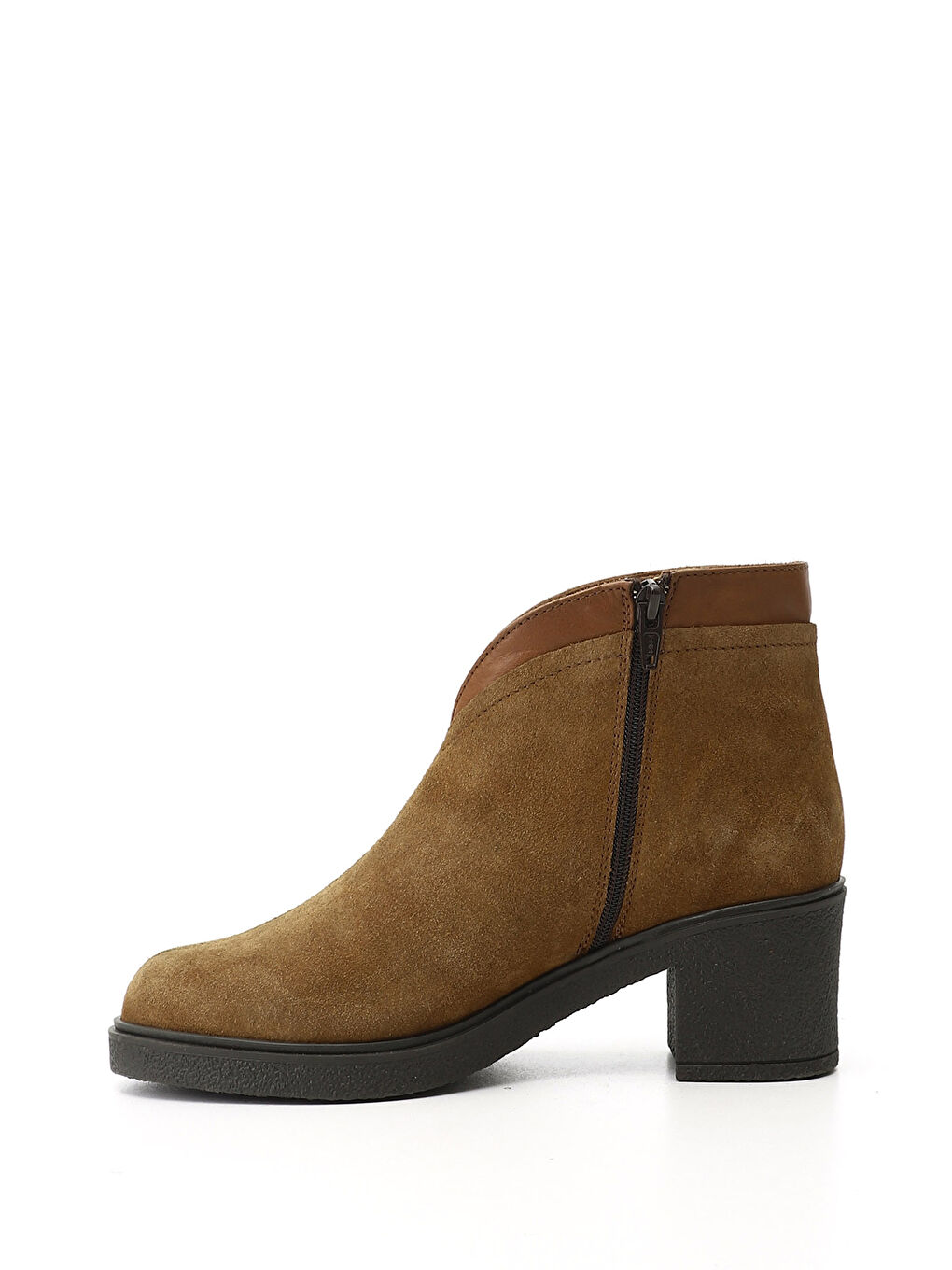 Kahverengi Kadın KAHVERENGİ-TABA Fermuarlı Kalın Topuklu Hakiki Deri Bot-2