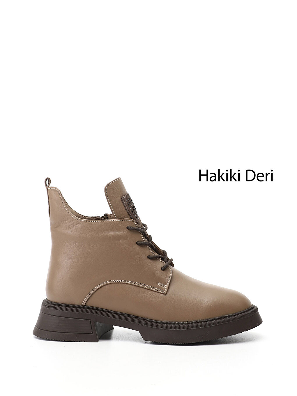 Bej Kadın BEJ-VİZON Fermuarlı Kalın Taban Hakiki Deri Postal Bot