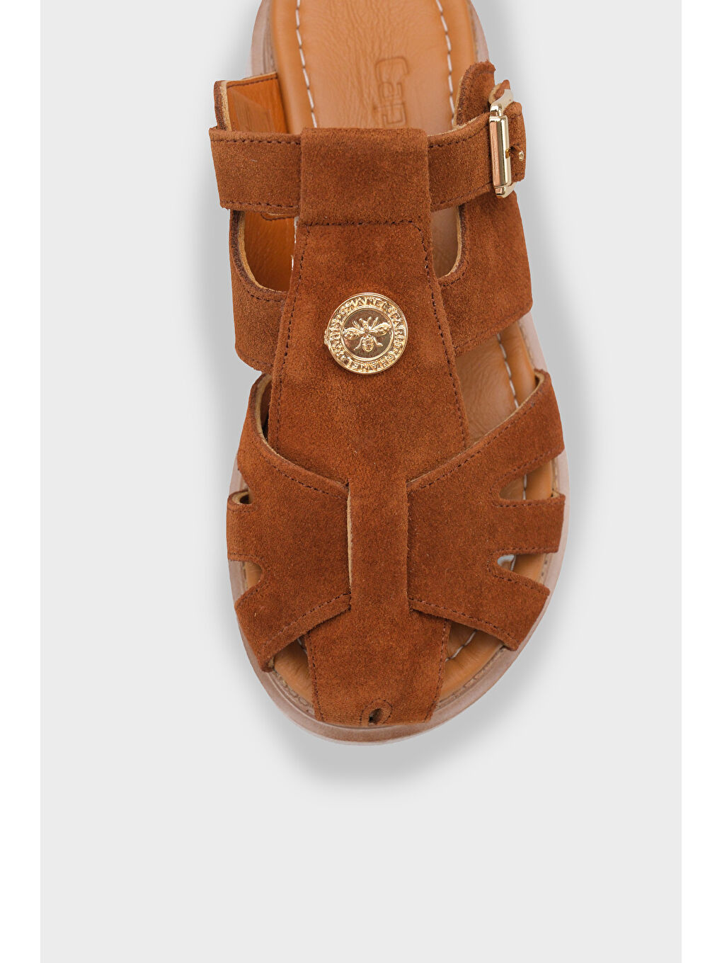 Kahverengi Cheri Hakiki Süet Gladyatör Dolgu Topuk Kadın Terlik-2