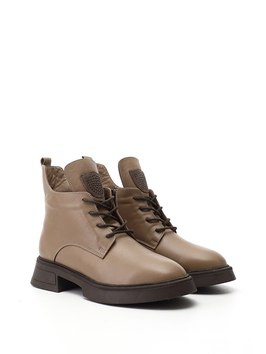 Bej Kadın BEJ-VİZON Fermuarlı Kalın Taban Hakiki Deri Postal Bot-1