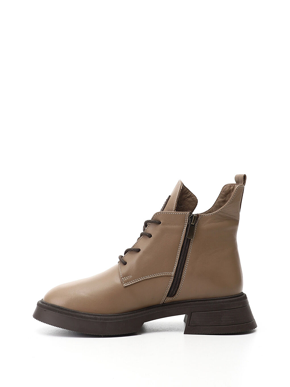 Bej Kadın BEJ-VİZON Fermuarlı Kalın Taban Hakiki Deri Postal Bot-2