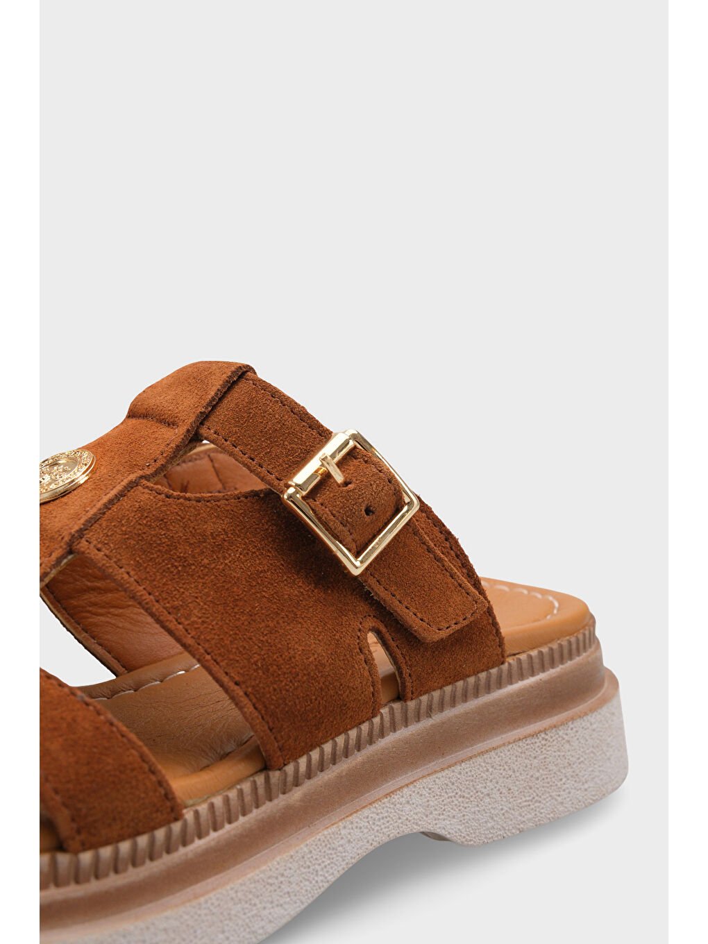 Kahverengi Cheri Hakiki Süet Gladyatör Dolgu Topuk Kadın Terlik-3