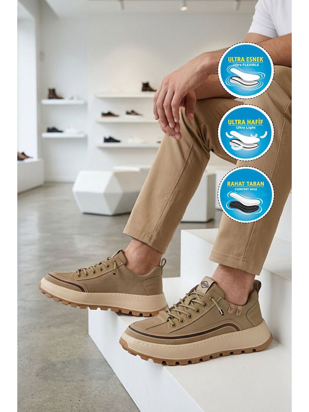 Haki Fileli Esnek Hava Alabilen Erkek Casual Ayakkabı 26Y514 M-2