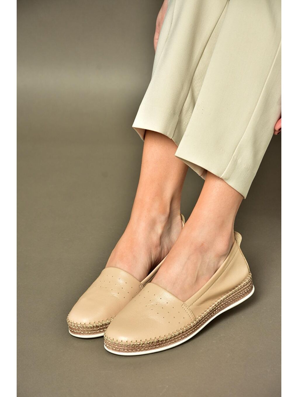 P5550025 Bej Kadın Babet Ayakkabı-7