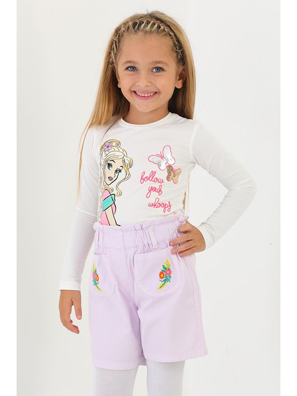 Lila Renk Kız Çocuk Cepli Şort