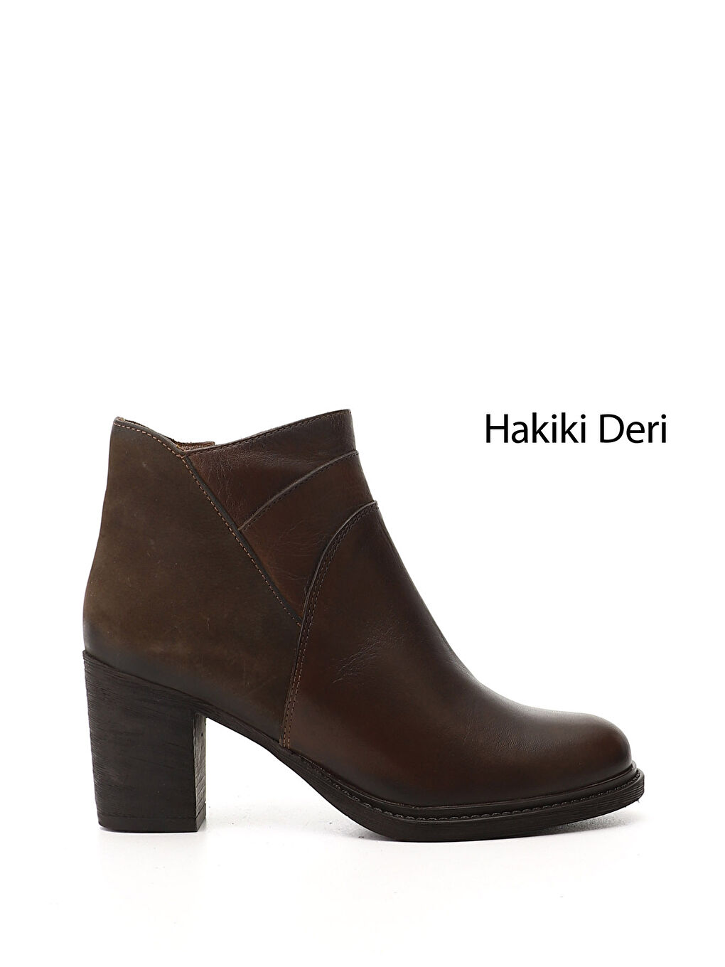 Kahverengi Kadın KAHVERENGİ Fermuarlı Kalın Topuklu Hakiki Deri Bot