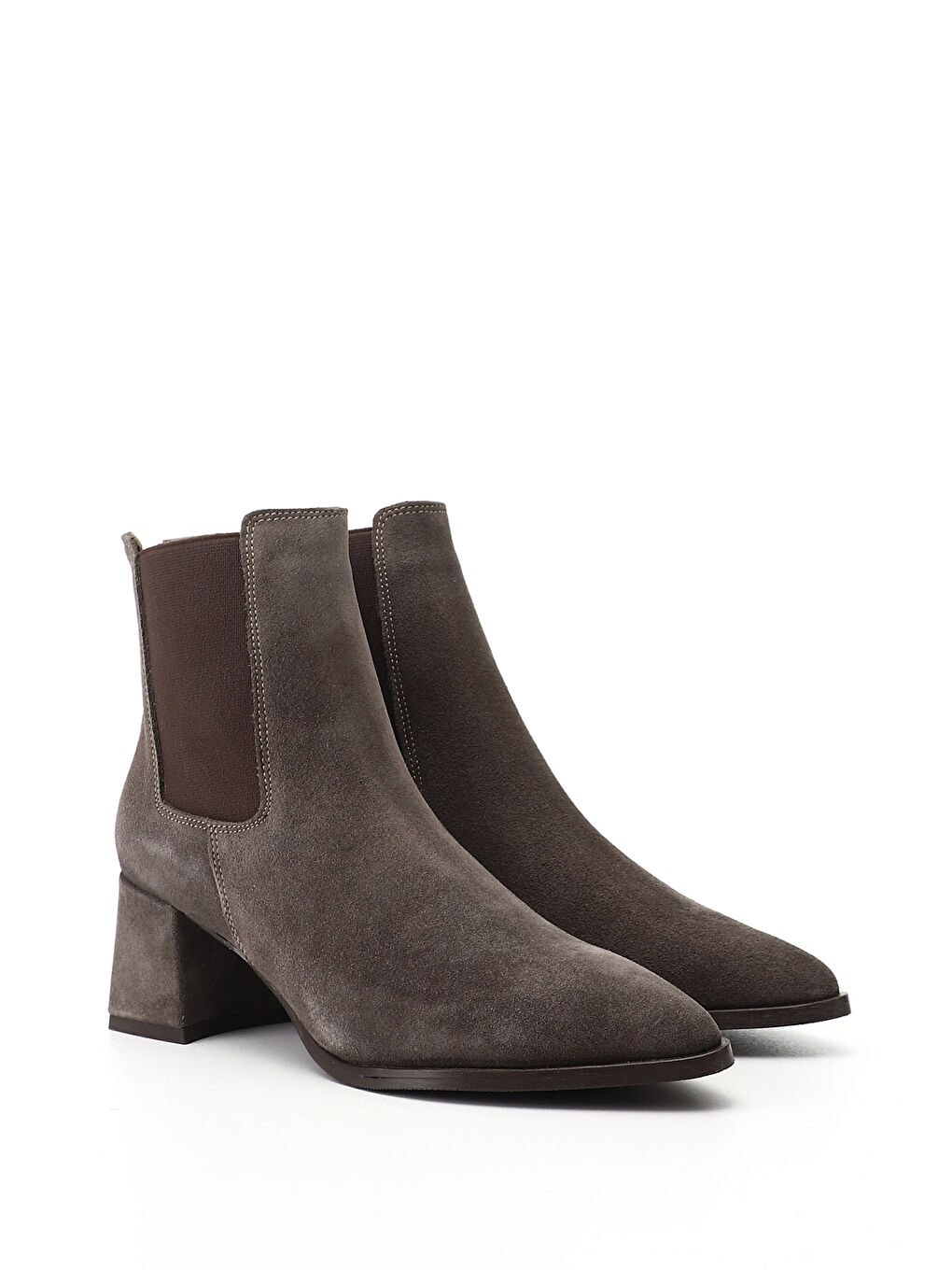 Kahverengi Kadın AÇIK VİZON Fermuarlı Sivri Burun Hakiki Deri Chelsea Bot-1