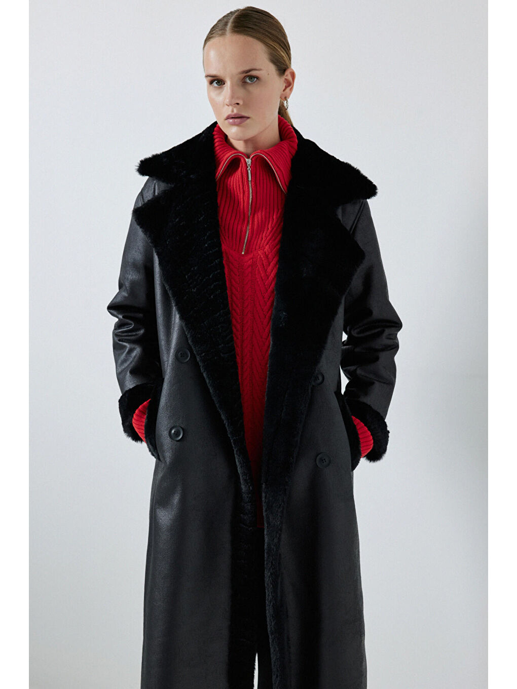 Siyah Kürk Detaylı Deri Kaban-1