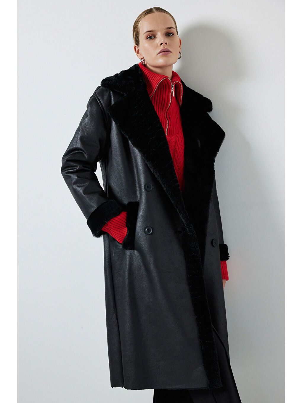 Siyah Kürk Detaylı Deri Kaban-2