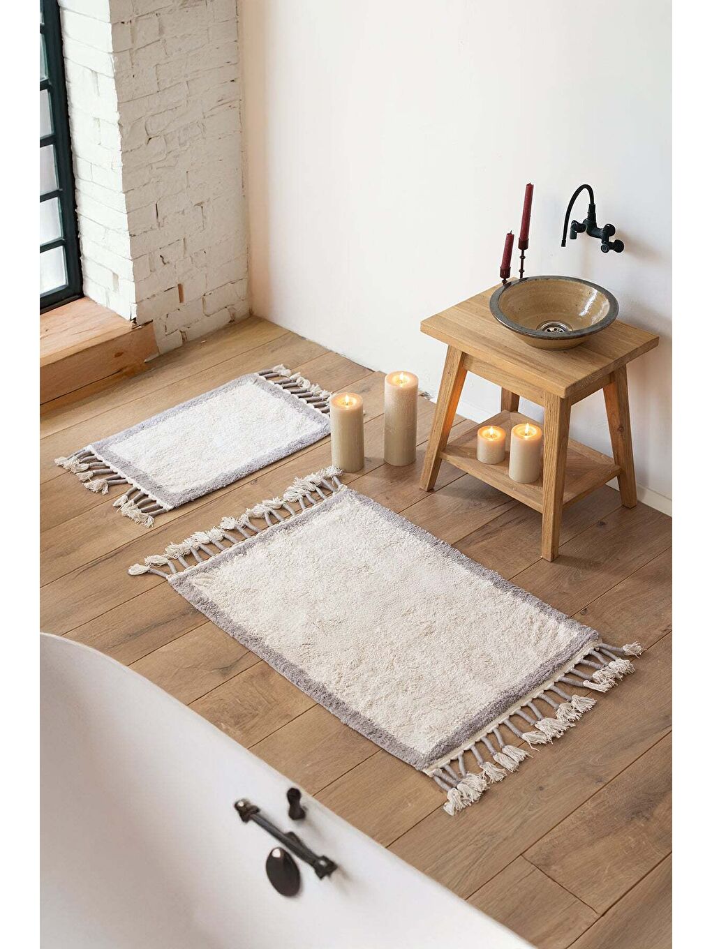 Root 2’li Takım Banyo Paspası Bambu 40x60+60x90 cm Koyu Gri