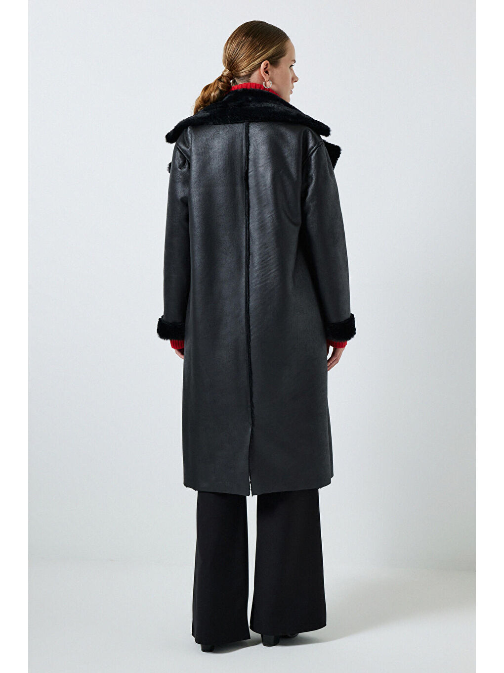 Siyah Kürk Detaylı Deri Kaban-3