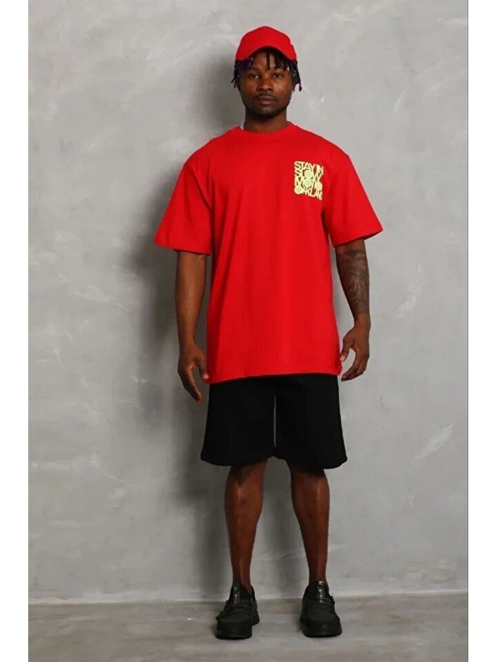 Kırmızı Erkek Baskılı Tişört-1