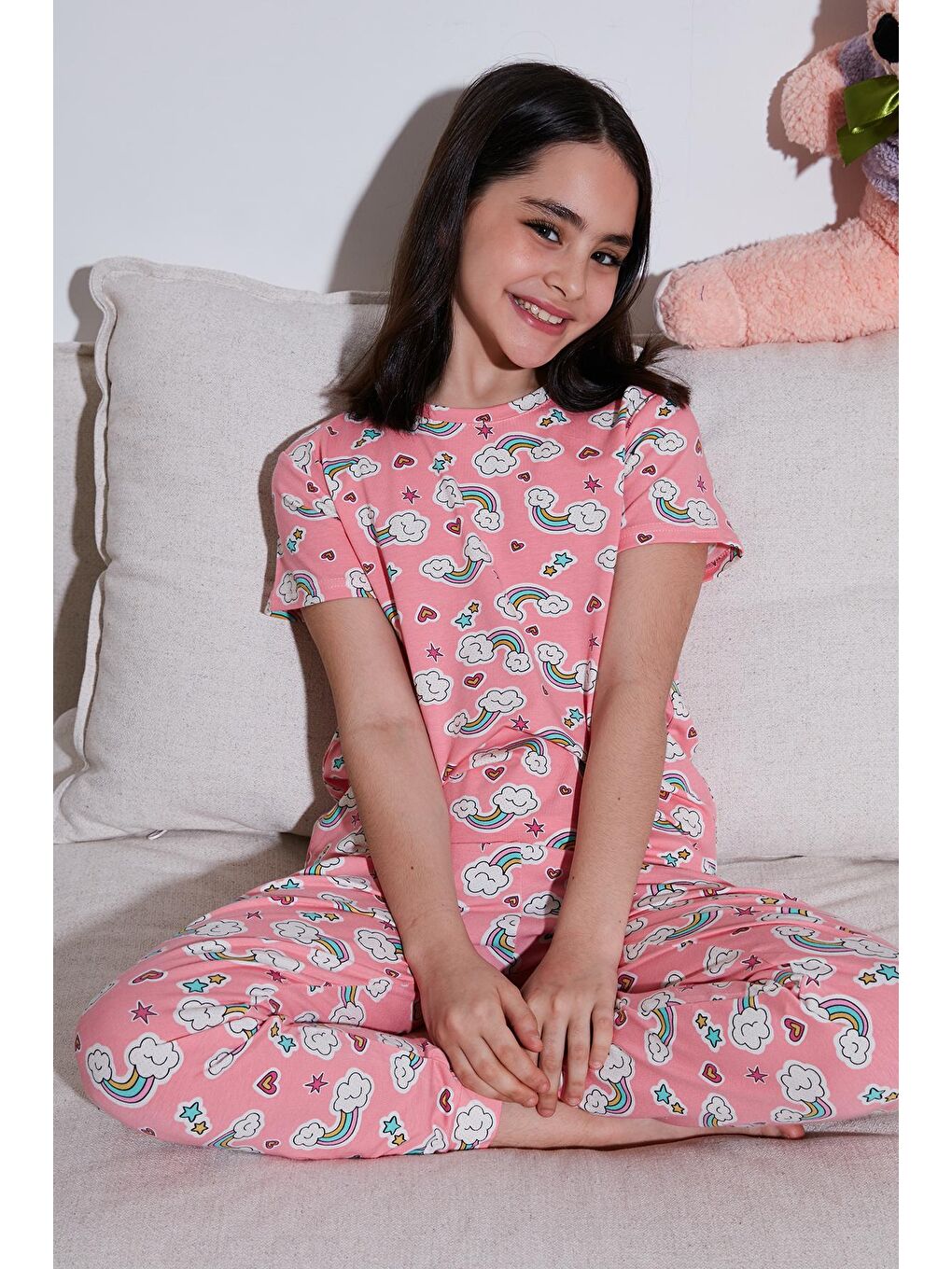 Lela Pembe % 100 Pamuk Bisiklet Yaka Kısa Kollu Pijama Takımı 6651004