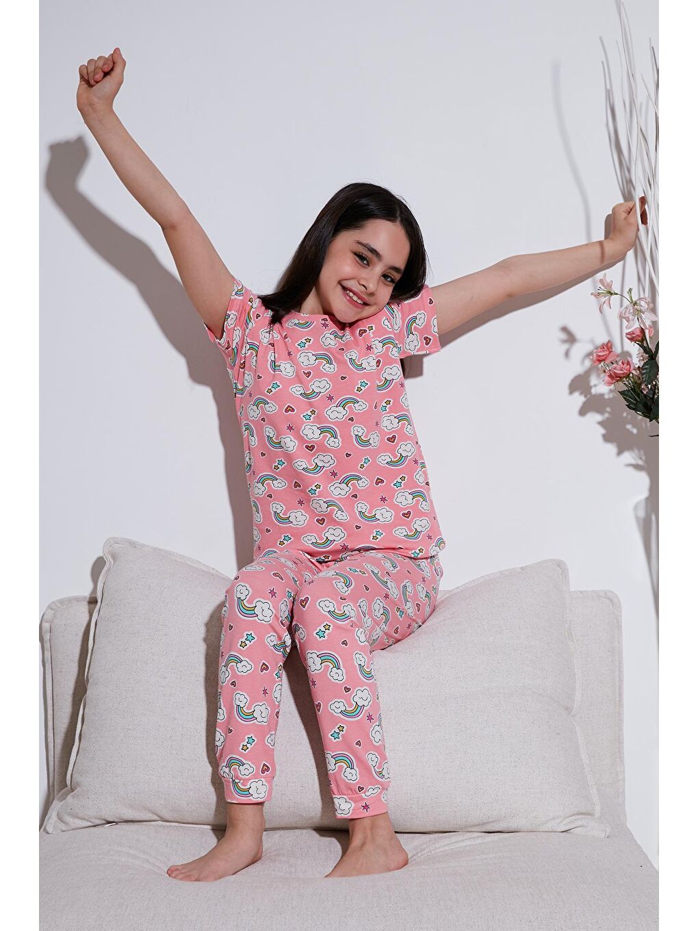 Lela Pembe % 100 Pamuk Bisiklet Yaka Kısa Kollu Pijama Takımı 6651004 - 1