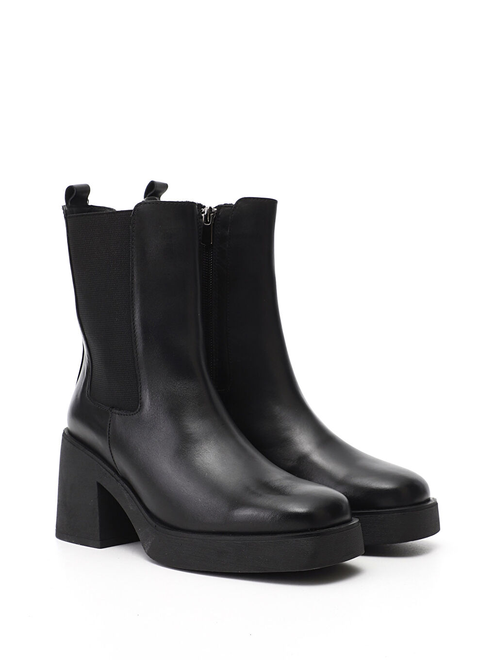 Siyah Kadın SİYAH Fermuarlı Kalın Topuklu Hakiki Deri Chelsea Bot-1