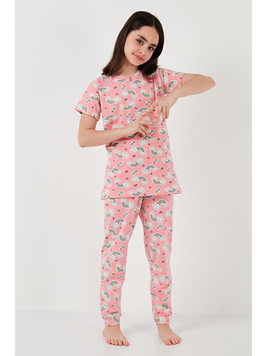 Lela Pembe % 100 Pamuk Bisiklet Yaka Kısa Kollu Pijama Takımı 6651004 - 2