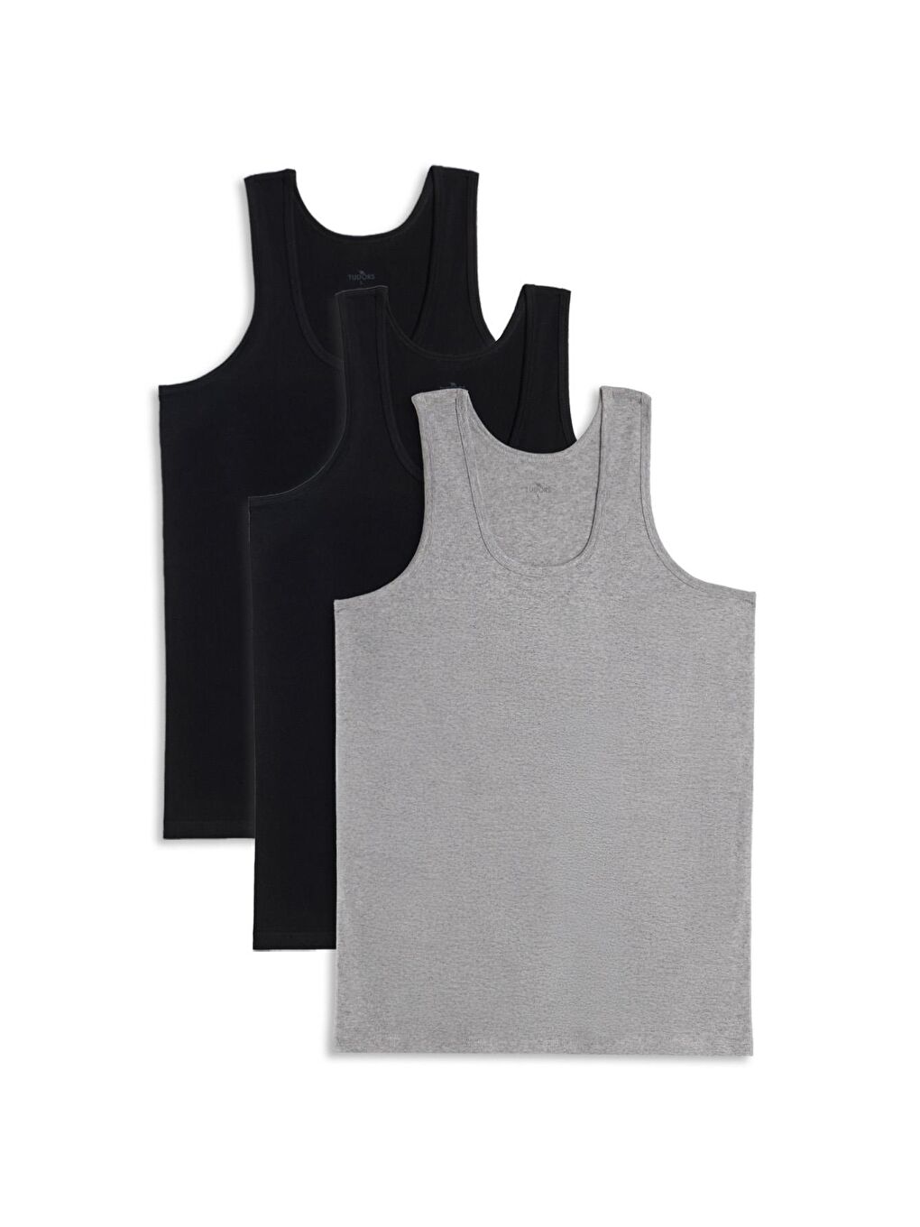 Karışık 3 Adet Compact Penye Siyah-Gri Erkek Atlet %100 Pamuk Standart Fit Normal Kesim 3'Lü Paket